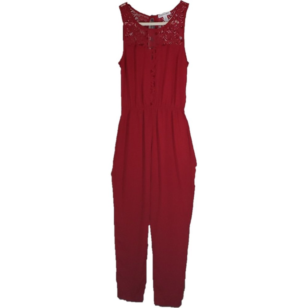 Ambiance Apparel Red Lace Jumpsuit.-- Small